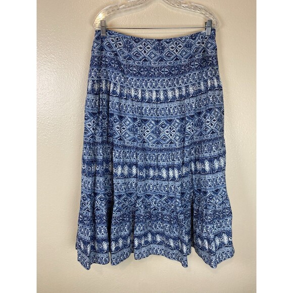 Ralph Lauren Chaps Midi Skirt 10 South Western Prairie Peasant Tiered A-Line - Picture 2 of 3